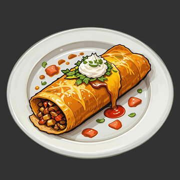 golden burrito on white plate clip art preview