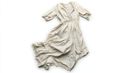 Vintage ivory satin wrap dress elegantly draped against a stark white backdrop