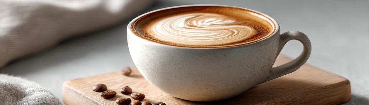 Coffee art latte with espresso and minimalist cafe vibe concept. A beautifully crafted latte art in a cozy coffee setting.