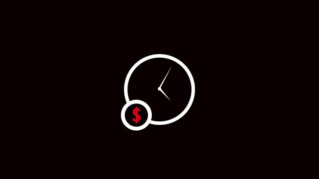 Time management icon. productive time icon. clock with dollar icon.4k video colck doller icon productive time icon