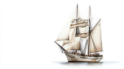 Obraz premium Vintage Tall Ship Illustration Sailing on a Tranquil Expanse of Water