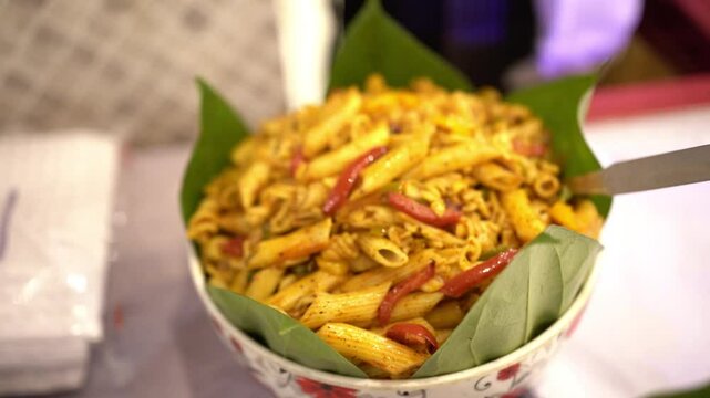 Cold pasta salad served in Indian wedding