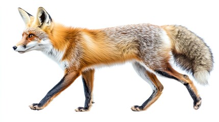 Obraz premium A stunning image of a red fox walking gracefully, showcasing its vibrant fur and keen expression. This captivating animal embodies the spirit of wildlife and natural beauty.
