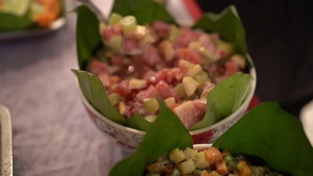 Cold Russian salad served in Indian wedding