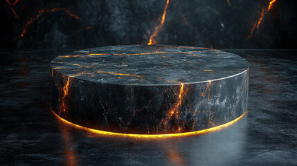 Elegant Round Black Marble Display Pedestal with Warm Glow Effect