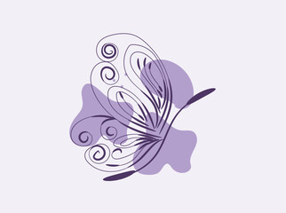 Elegant Purple Butterfly Line Art Design with Abstract Shapes