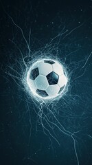 Fototapeta premium Ball in glowing, web-like network; dark background.