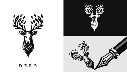 deer leaves logo icon vector, vector, tattoo, symbol, illustration, flower, design, tribal, sign, pattern, black, floral, vintage, bird, set, element, leaf, nature