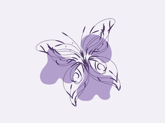 Abstract Purple Butterfly Line Art Design with Stars