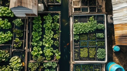 Aerial View of Aquaponics System: Sustainable Urban Farming