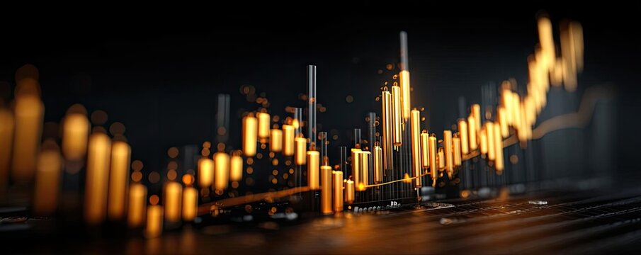 Gold price surge risk from economy and bubble concept. Dynamic financial chart showing growth with vibrant candlestick colors.