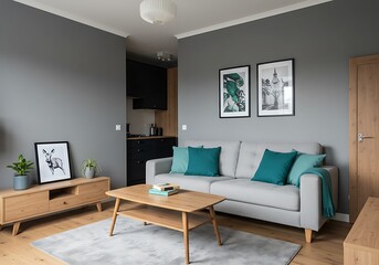 Fototapeta premium Living room with couch and artwork