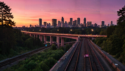Fototapeta premium Le coucher de soleil sur la ville