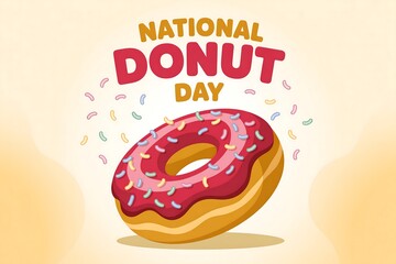 National donut day celebration with delicious donut and colorful sprinkles vector illustration design