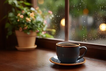 Obraz premium Cozy Café on a Rainy Day
