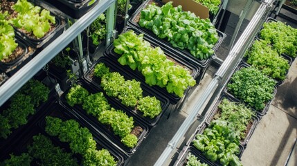 Hydroponic Greenhouse: Rows of Lush Greens