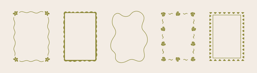Minimalistic doodle vector frames with tropical leaves and flowers