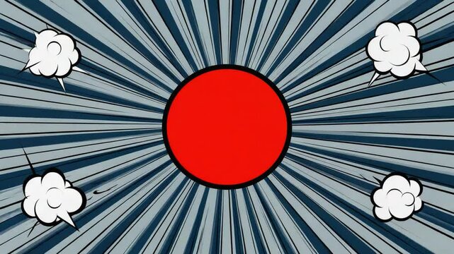 Comic book style background with red circle and speech bubbles.