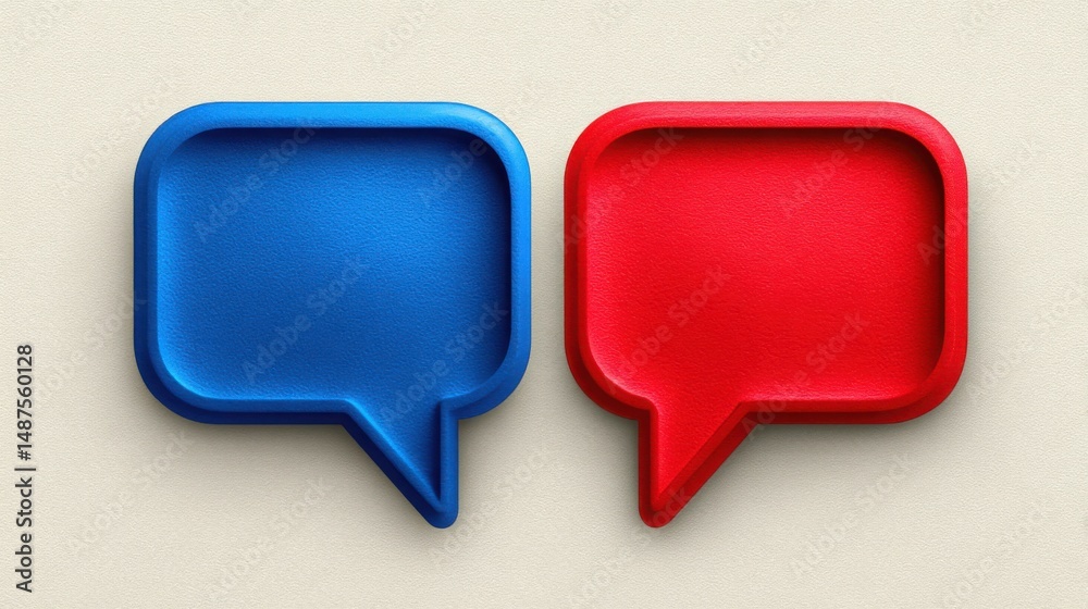 Poster two speech bubbles overlapping each other symbolizing communication and collaborative discussion in 