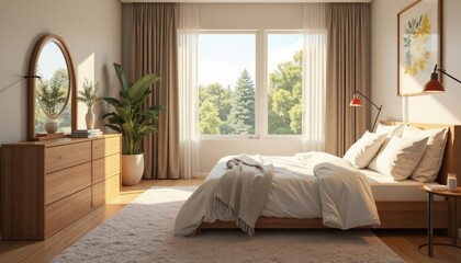 Bedroom with Large Window and Cozy Decor