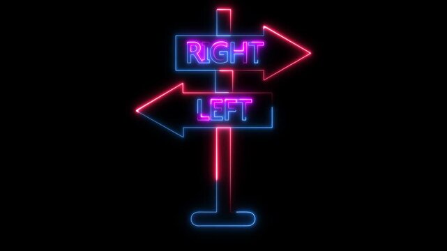 Glowing neon Abstract double arrow icon with left and right side animation.4k video