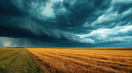 Stormy Sky Over Golden Field