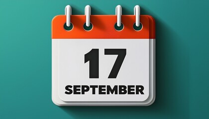 Illustration of paper calendar with date 17 September. Day and month for birthday, anniversary or appointment