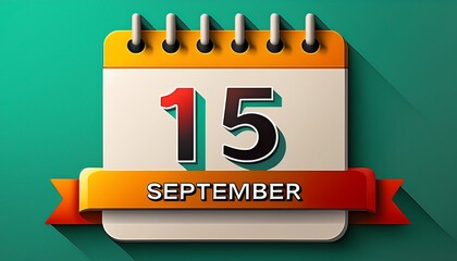 Illustration of paper calendar with date 15 September. Day and month for birthday, anniversary or appointment