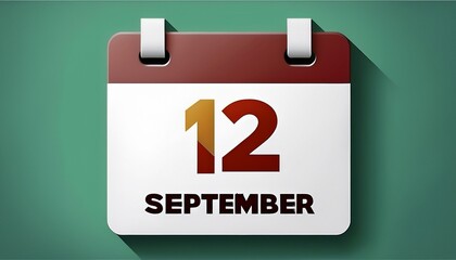 Illustration of paper calendar with date 12 September. Day and month for birthday, anniversary or appointment