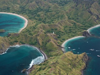 Aerial view of Padar Island between Komodo and Rinca Islands near Labuan Bajo in Indonesia.