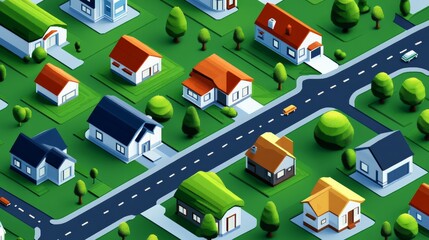 Isometric Cityscape Colorful Houses and Trees, Urban planning ,Architecture