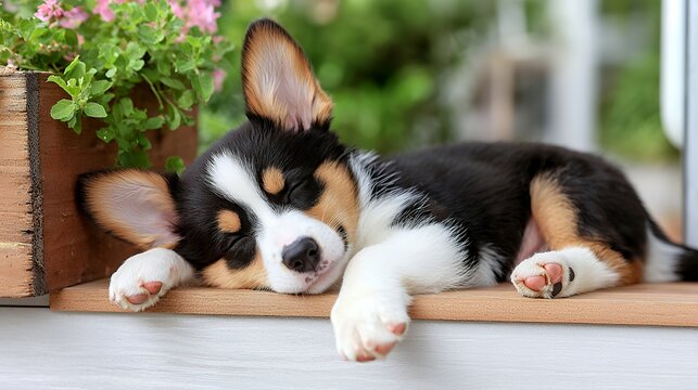 Sleeping Puppy on Wooden Surface