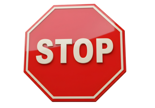 Stop Sign Red Octagon Transparent Background 3D Render High Resolution Image Graphic Design Element