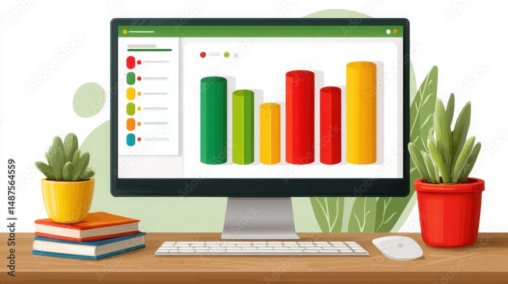 Poster computer displaying chart illustrating real-time interest rate dashboard icon concept for dynamic ma