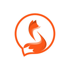 Modern Fox Chat Logo Design in Orange Circle


