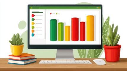 Computer displaying chart illustrating real-time interest rate dashboard icon concept for dynamic market analysis and insights