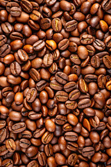 Obraz premium Brown coffee beans lot captured in closeup with focus on texture and roasted aroma