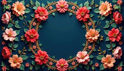 Intricate floral design within a hexagonal geometric frame , bloom, elegant