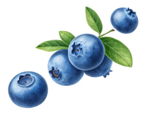 Obraz premium Ripe Blueberries With Green Leaves Isolated On Transparent Background