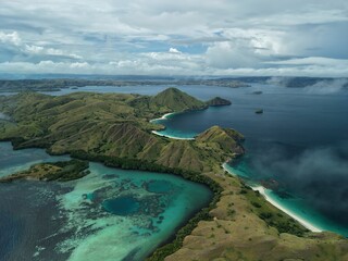 Aerial view of Padar Island between Komodo and Rinca Islands near Labuan Bajo in Indonesia.