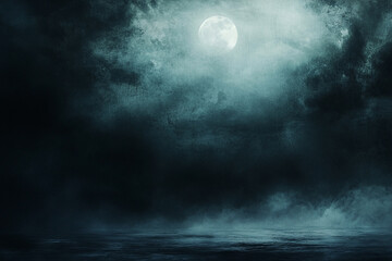 Fototapeta premium Dramatic full moon illuminating a foggy landscape in the dark of night