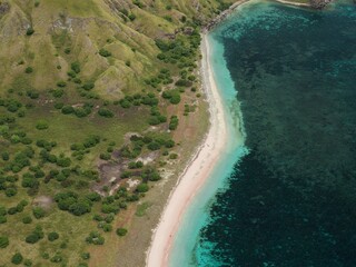 Aerial view of Padar Island between Komodo and Rinca Islands near Labuan Bajo in Indonesia.