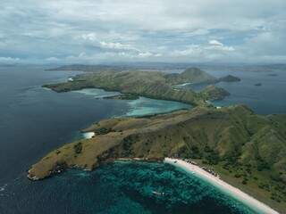 Naklejka premium Aerial view of Padar Island between Komodo and Rinca Islands near Labuan Bajo in Indonesia.