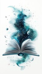 Obraz premium Celestial book opens in a starry void, illuminating the cosmic magic. Generative AI