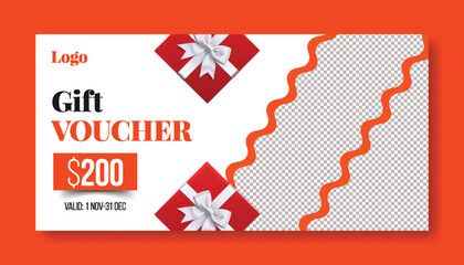 Modern Gift Voucher giveaway gift card, discount coupon template for fashion sale offer promotional horizontal banner ad design, social media thumbnail cover, header design