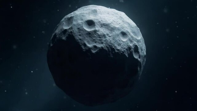 Abstract looped spinning planet stone round sphere in space against the background of stars, video 4k, 60 fps