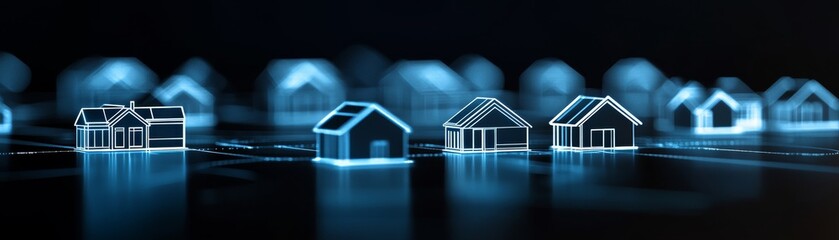 Fototapeta premium Neon House Outline Concept on Dark Background, RealEstate , Housing