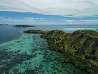 Aerial view of Padar Island between Komodo and Rinca Islands near Labuan Bajo in Indonesia.