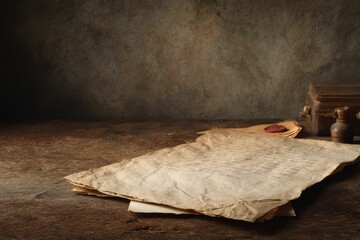 Aged Papers: A Rustic Still Life of Antiquated Documents and Wooden Box