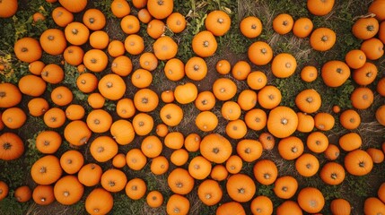 Aerial View of Pumpkins in a Field